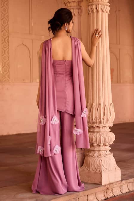 SAANJH BY LEA Pink Georgette Embroidered Kurta Set 