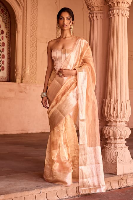 SAANJH BY LEA Gold Banarasi Pre-Draped Saree 
