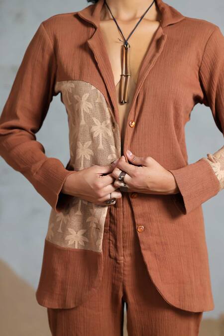 Buy_Coeur_Brown Embroidery Designer Blazer And Pant Set _Online_at_Aza_Fashions