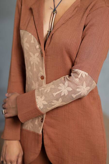 Coeur_Brown Embroidery Designer Blazer And Pant Set _at_Aza_Fashions