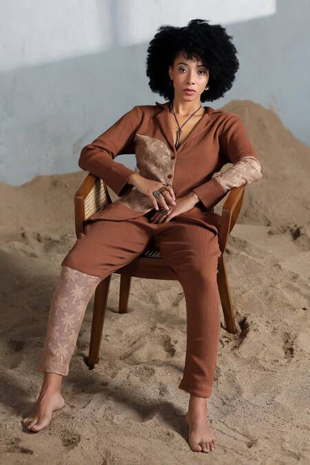 Shop_Coeur_Brown Embroidery Designer Blazer And Pant Set 