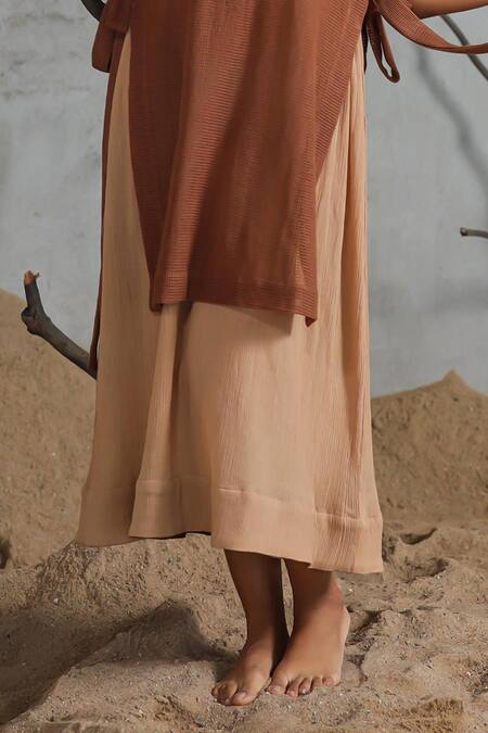 Buy_Coeur_Brown Embroidery Midi Dress With Bib Overlay _Online_at_Aza_Fashions
