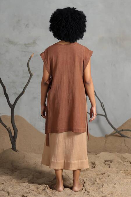 Coeur Brown Midi Dress with Bib Overlay 