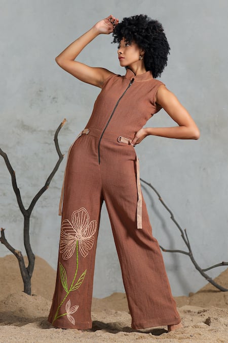 Coeur Brown Knitted Cotton Jumpsuit 