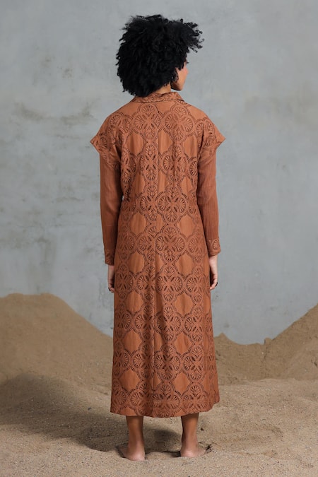 Coeur Brown Organic Cotton Midi Dress With Overlay 