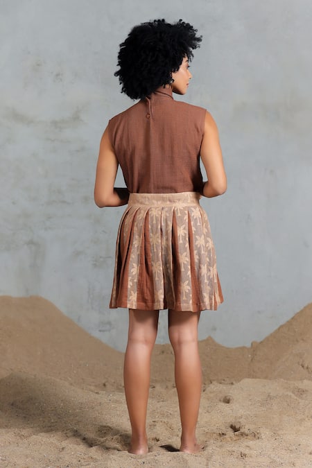 Coeur Brown Cotton Knitted Net Skirt Set 