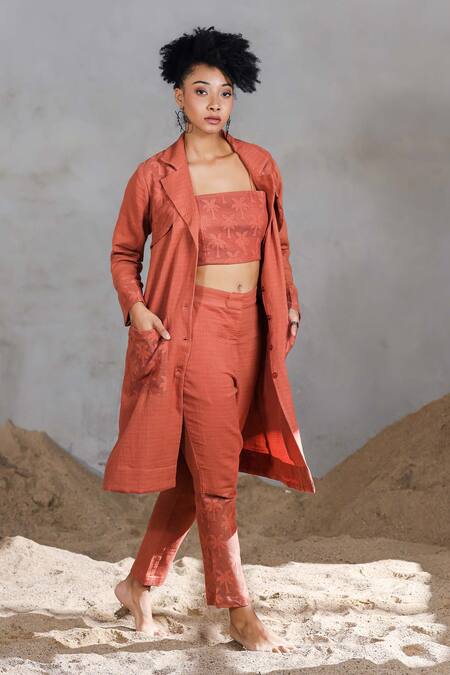 Buy_Coeur_Orange Cotton Organic Pant Set _Online_at_Aza_Fashions