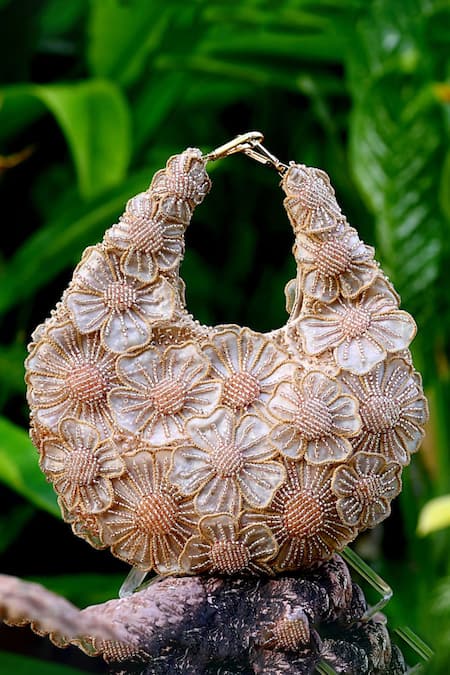 Clutch'D Rose Gold Beads Floral Handbag 