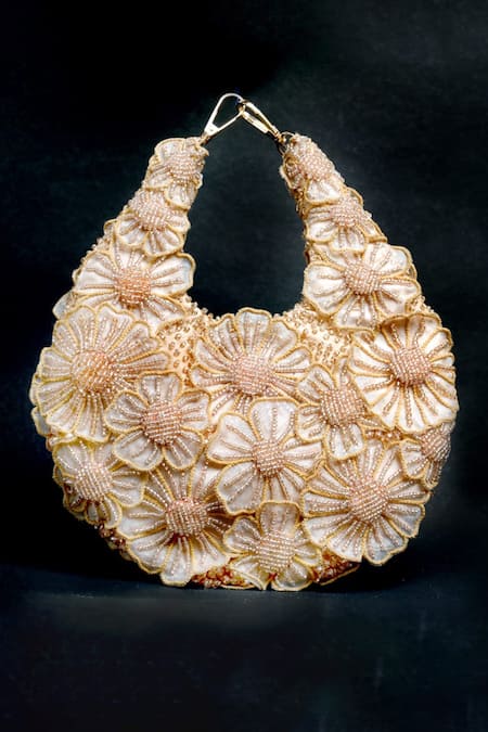 ClutcH'D Floral Beaded Rose Gold Handbag 