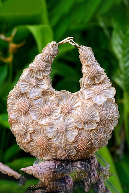 Buy_ClutcH'D_Rose Gold Beads Floral Handbag _Online_at_Aza_Fashions