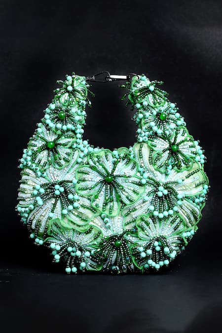 ClutcH'D Beaded Green Handbag 