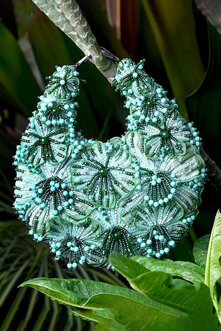 Shop_ClutcH'D_Green Beads, Pearls Beaded Handbag _Online_at_Aza_Fashions