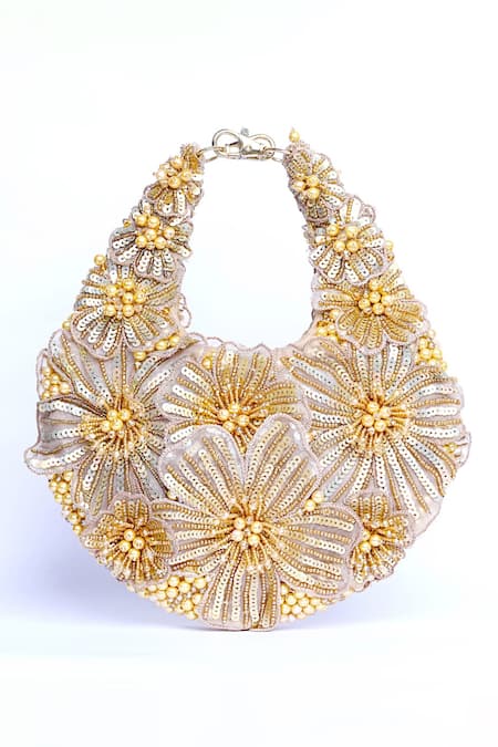 ClutcH'D Champagne Gold Floral Handbag 