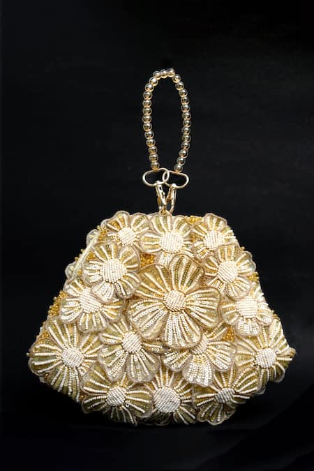 ClutcH'D Gold Beaded Floral Handbag 