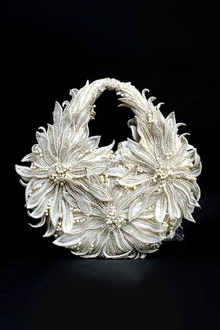 ClutcH'D Ivory Floral Beaded Handbag 