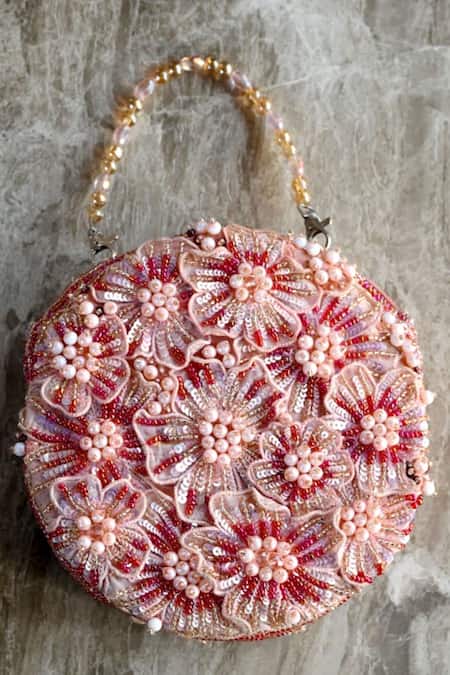 ClutcH'D Embellished Floral Pink Handbag 