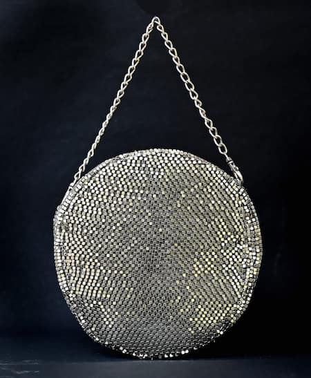 ClutcH'D_Silver Metal Cube Designer Bag _Online_at_Aza_Fashions