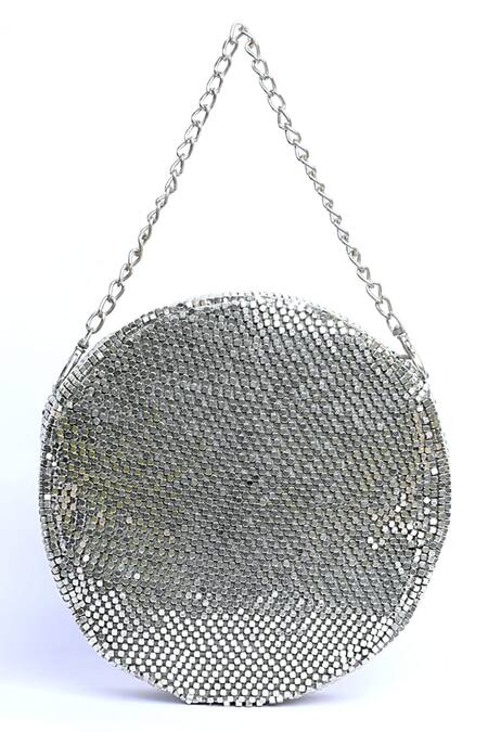 Buy_ClutcH'D_Silver Metal Cube Designer Bag _Online_at_Aza_Fashions