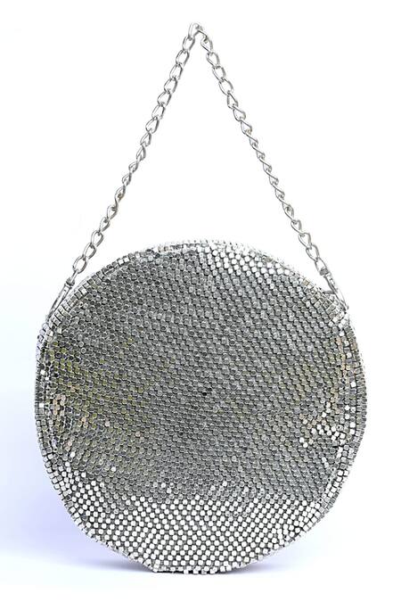 Shop_ClutcH'D_Silver Metal Cube Designer Bag _Online_at_Aza_Fashions