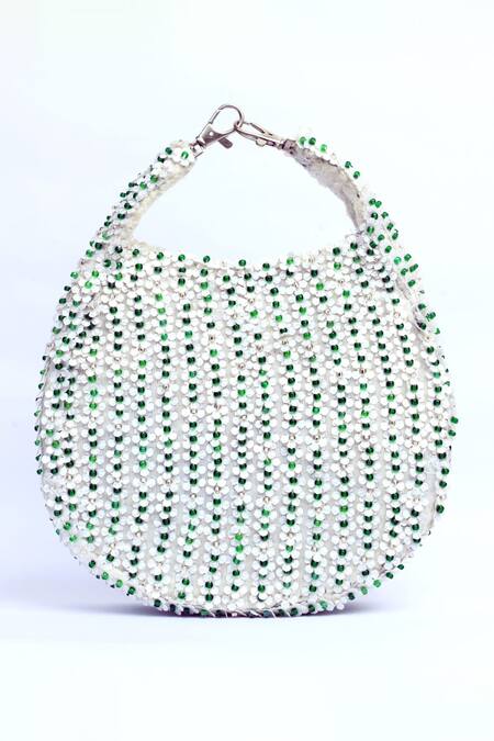 Buy_ClutcH'D_Ivory Sequins, Beads Handbag _Online_at_Aza_Fashions