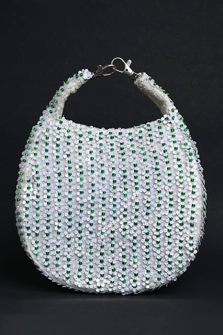 Shop_ClutcH'D_Ivory Sequins, Beads Handbag _Online_at_Aza_Fashions