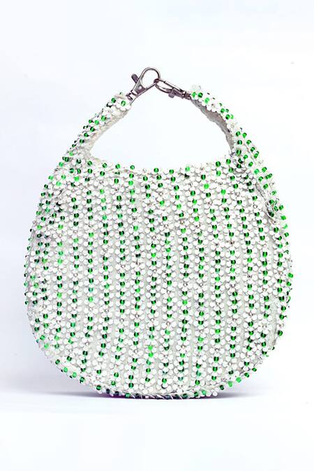 ClutcH'D_Ivory Sequins, Beads Handbag _at_Aza_Fashions