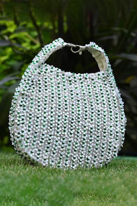 ClutcH'D Ivory Sequined Handbag  