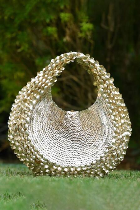 Buy_ClutcH'D_Gold Sequins Japanese Handbag _Online_at_Aza_Fashions
