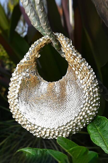 ClutcH'D_Gold Sequins Japanese Handbag _at_Aza_Fashions