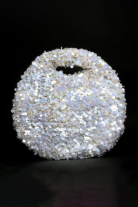 ClutcH'D Ivory Sequined Handbag 