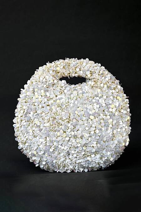 ClutcH'D_Ivory Sequins Handbag _Online_at_Aza_Fashions
