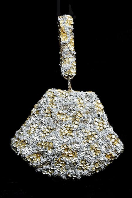 ClutcH'D Gold & Silver Gota Embellished Handbag 