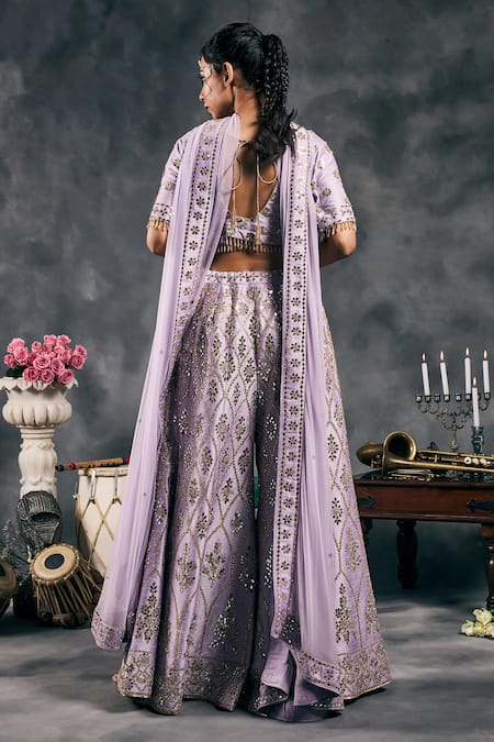 Vandana Sethi Lavender Mirror Embroidered Sharara Set 