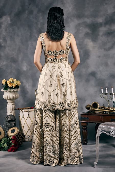 Vandana Sethi Ivory Mirror Embroidered Kurta Set 