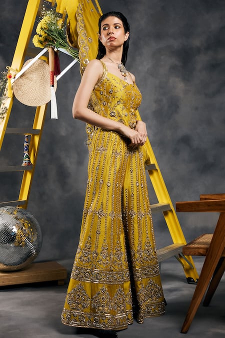 Vandana Sethi Green Dabka Embroidered Sharara Set 