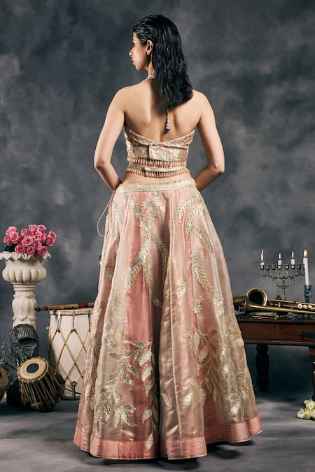 Vandana Sethi Pink Gota Embroidered Lehenga Set 