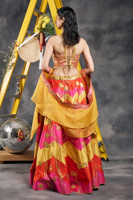 Vandana Sethi Multi-Color Gota Embroidered Lehenga Set 