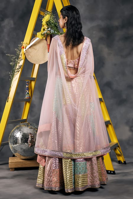 Vandana Sethi Multi-Color Chanderi Silk Lehenga Set 