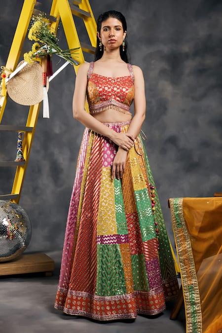 Vandana Sethi Multi-Color Gota Embroidered Lehenga Set 