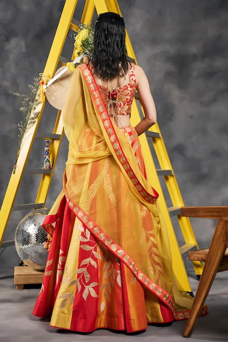 Vandana Sethi Red Gota Embroidered Classic Lehenga Set 