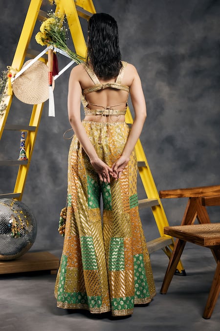 Vandana Sethi Mustard Chanderi Silk Embroidered Sharara Set 