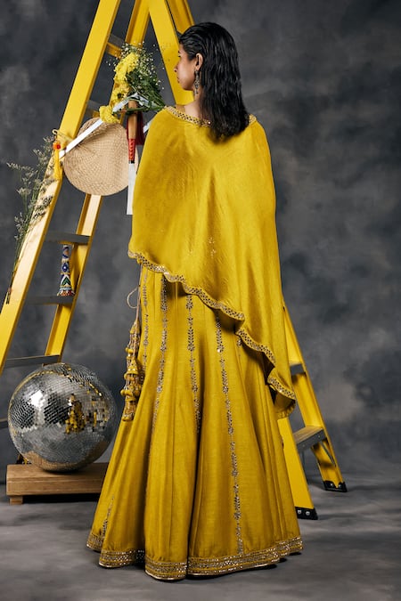 Vandana Sethi Green Mirror Embroidered Cape Lehenga Set 