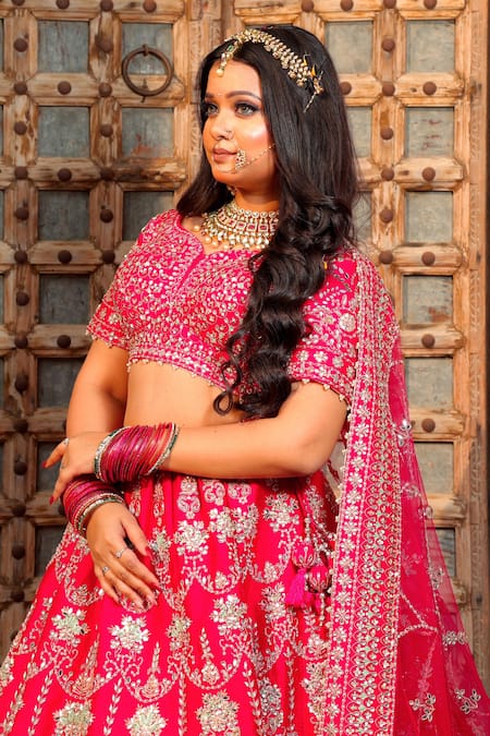 Amaltas Couture Red Sequins, Zari, Embroidery Round Neck Raw Silk Lehenga Set Online at Aza Fashions Amaltas Couture_Red Sequins, Zari, Embroidery Round Neck Raw Silk Lehenga Set _Online_at_Aza_Fashions