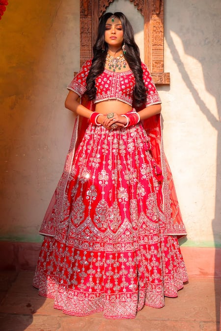 Amaltas Couture Red Dabka Embroidered Lehenga Set 