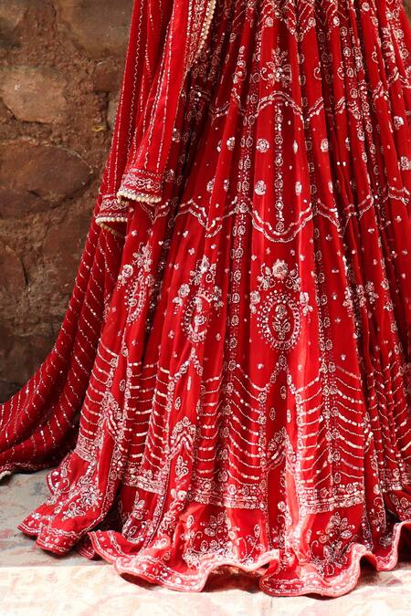 Buy_Amaltas Couture_Red Organza Embroidery, Beads, Sequins Brick Bridal Lehenga Set _Online_at_Aza_Fashions