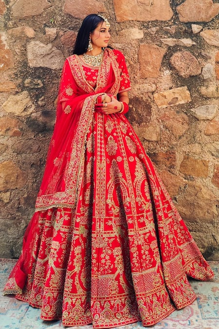 Amaltas Couture Red Beaded Bridal Lehenga Set 