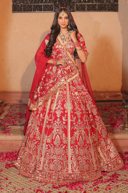 Amaltas Couture Red Sequined Bridal Lehenga Set 