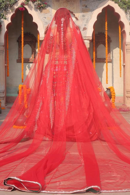 Amaltas Couture Red Silk Embroidered Bridal Lehenga Set 