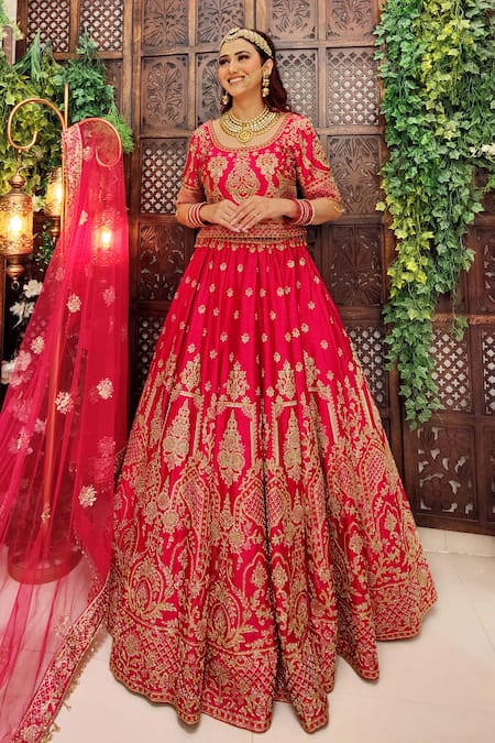 Amaltas Couture Pink Silk & Net Bridal Lehenga Set 