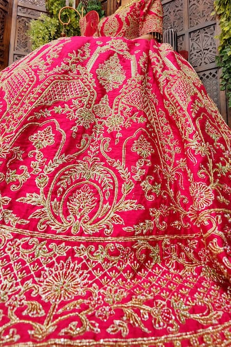 Amaltas Couture Pink Silk, Net Embroidery, Beads Round Neck And Bridal Lehenga Set Online at Aza Fashions Amaltas Couture_Pink Silk, Net Embroidery, Beads Round Neck And Bridal Lehenga Set _Online_at_Aza_Fashions